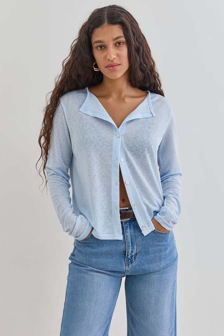 חולצת כפתורים שנדי בד שקפקף |תכלת