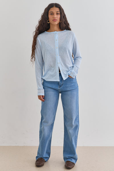 חולצת כפתורים שנדי בד שקפקף |תכלת