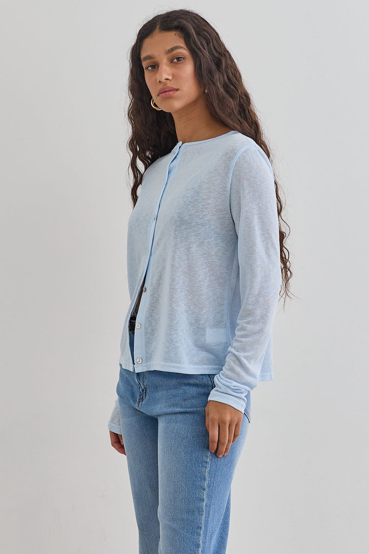 חולצת כפתורים שנדי בד שקפקף |תכלת