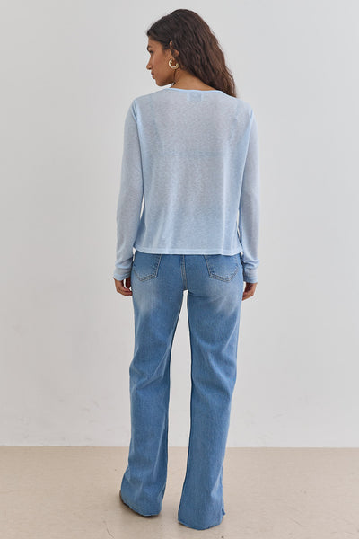 חולצת כפתורים שנדי בד שקפקף |תכלת