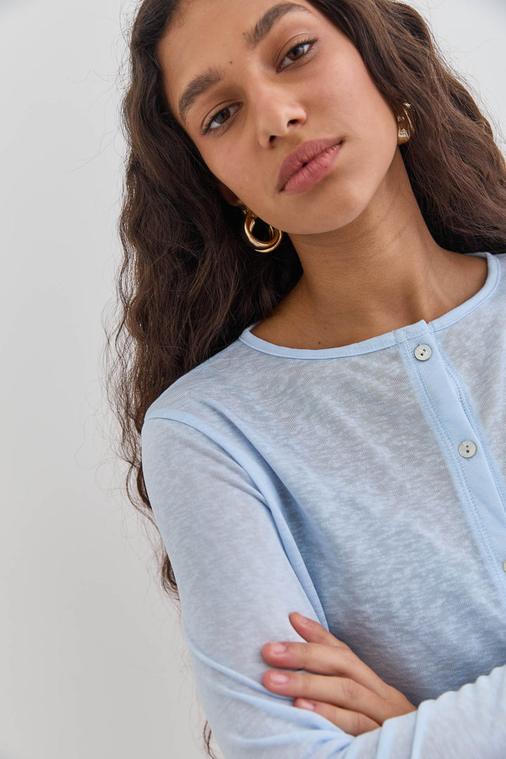 חולצת כפתורים שנדי בד שקפקף |תכלת
