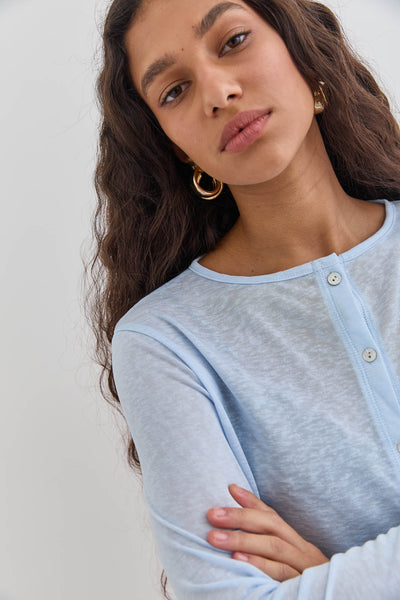 חולצת כפתורים שנדי בד שקפקף |תכלת