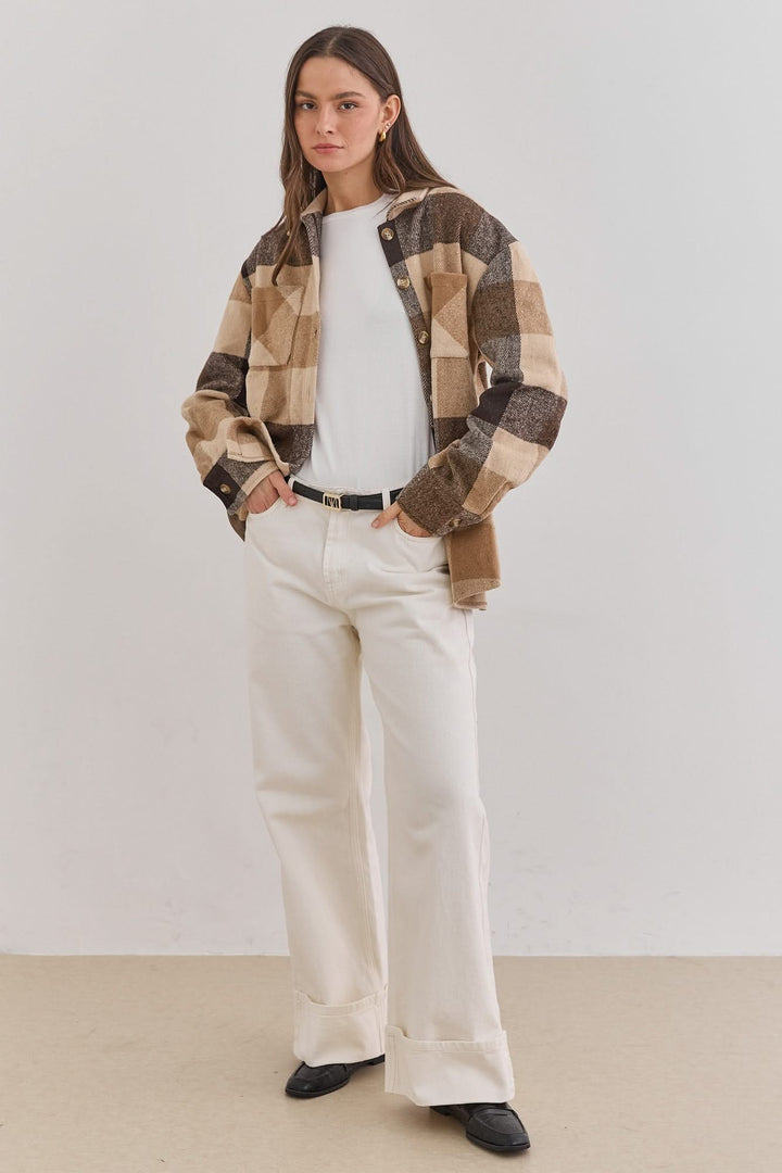 ג'קט משובץ טומי בשילוב כפתורים | חום/בז'