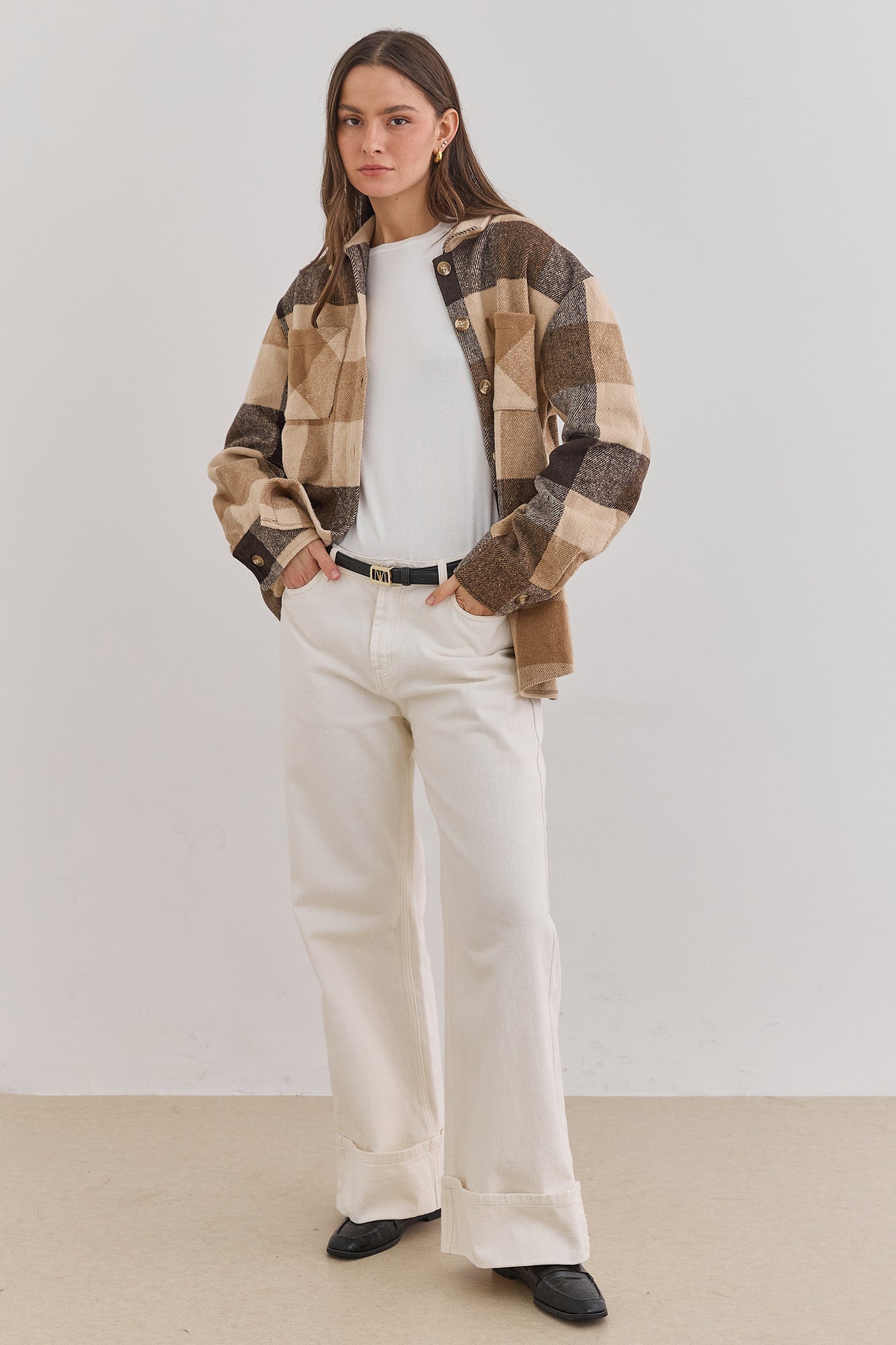 ג'קט משובץ טומי בשילוב כפתורים | חום/בז'