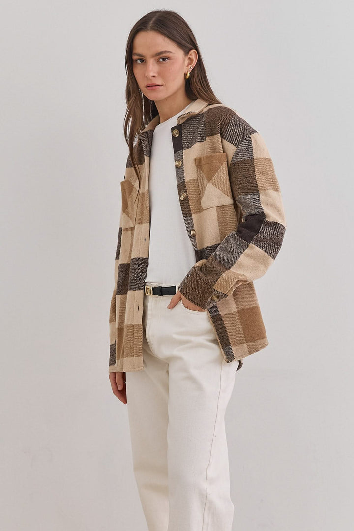 ג'קט משובץ טומי בשילוב כפתורים | חום/בז'