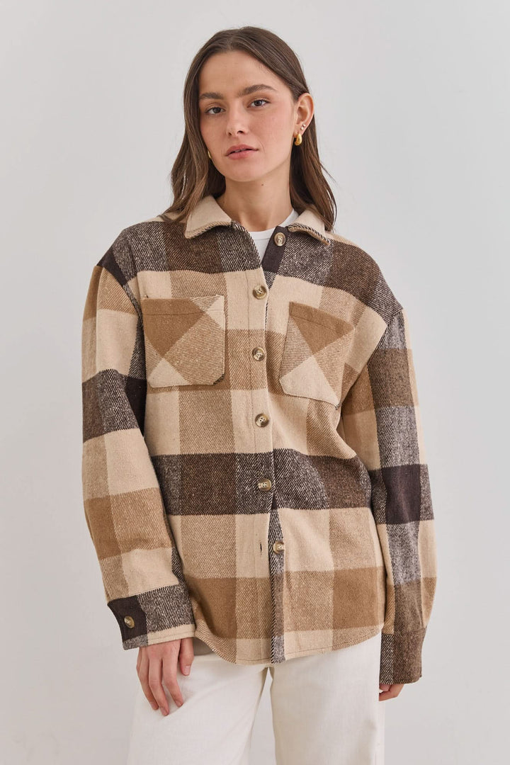 ג'קט משובץ טומי בשילוב כפתורים | חום/בז'