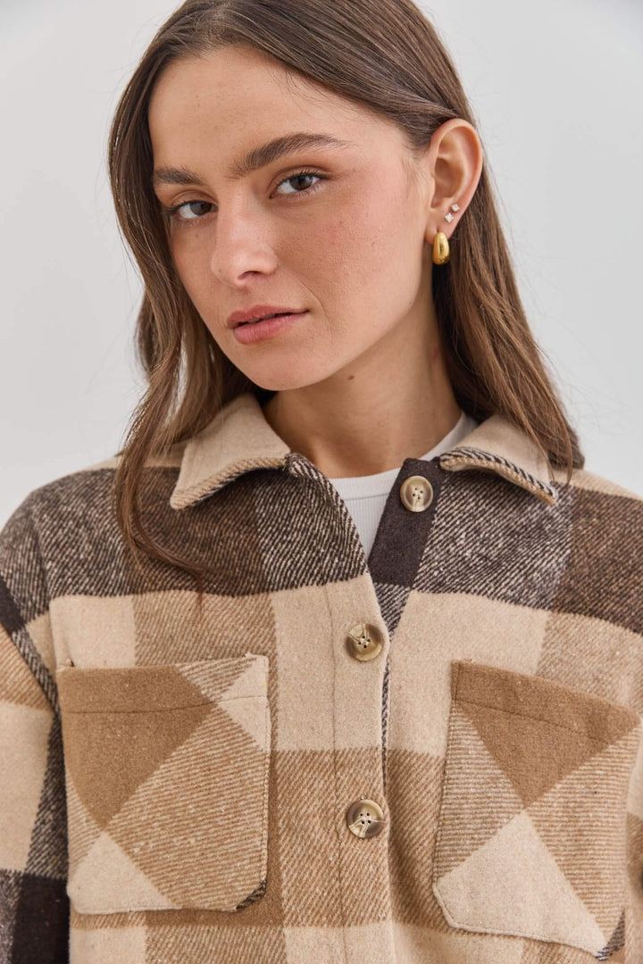 ג'קט משובץ טומי בשילוב כפתורים | חום/בז'