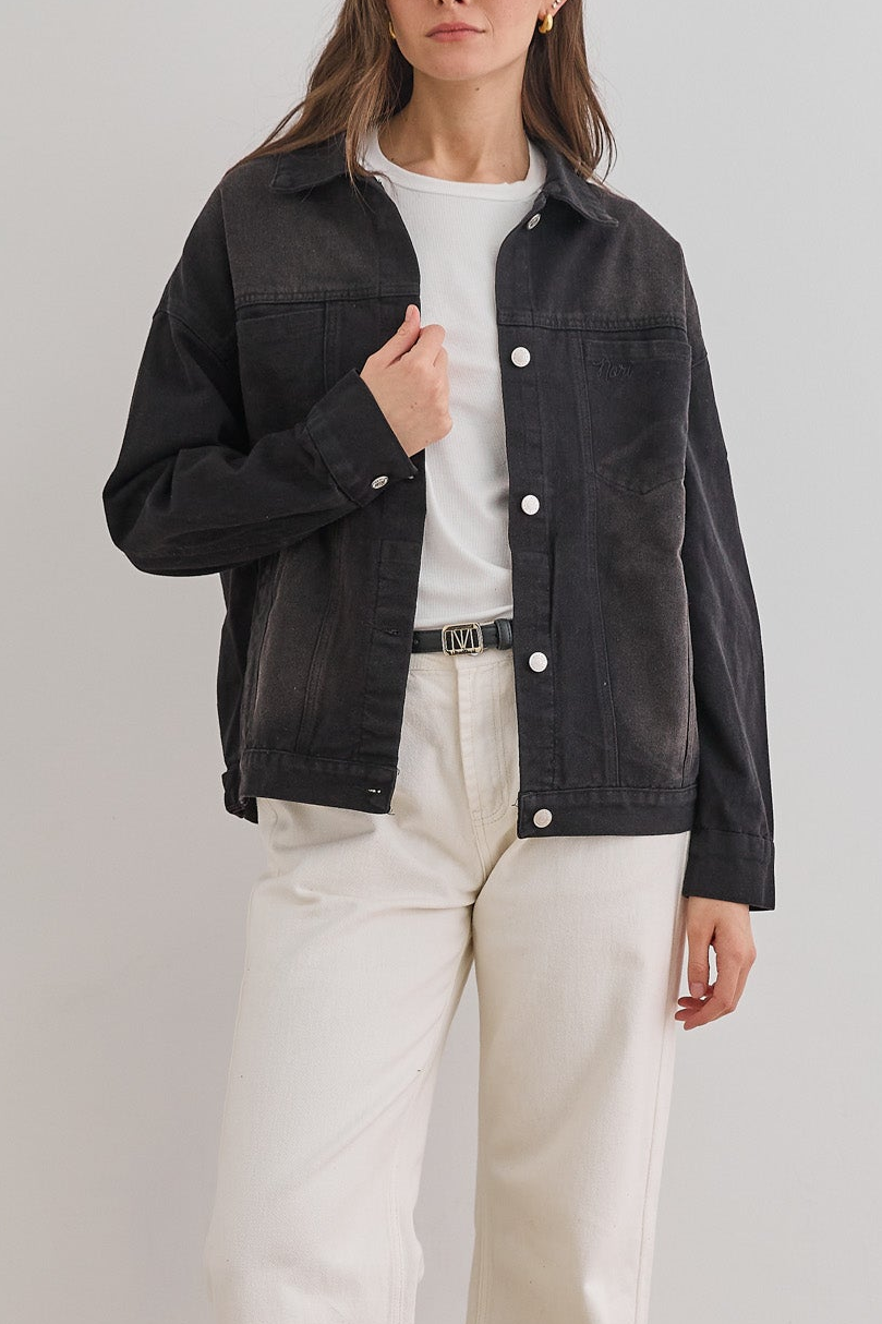 ג'קט ג'ינס ברלין רקמת לוגו | שחור