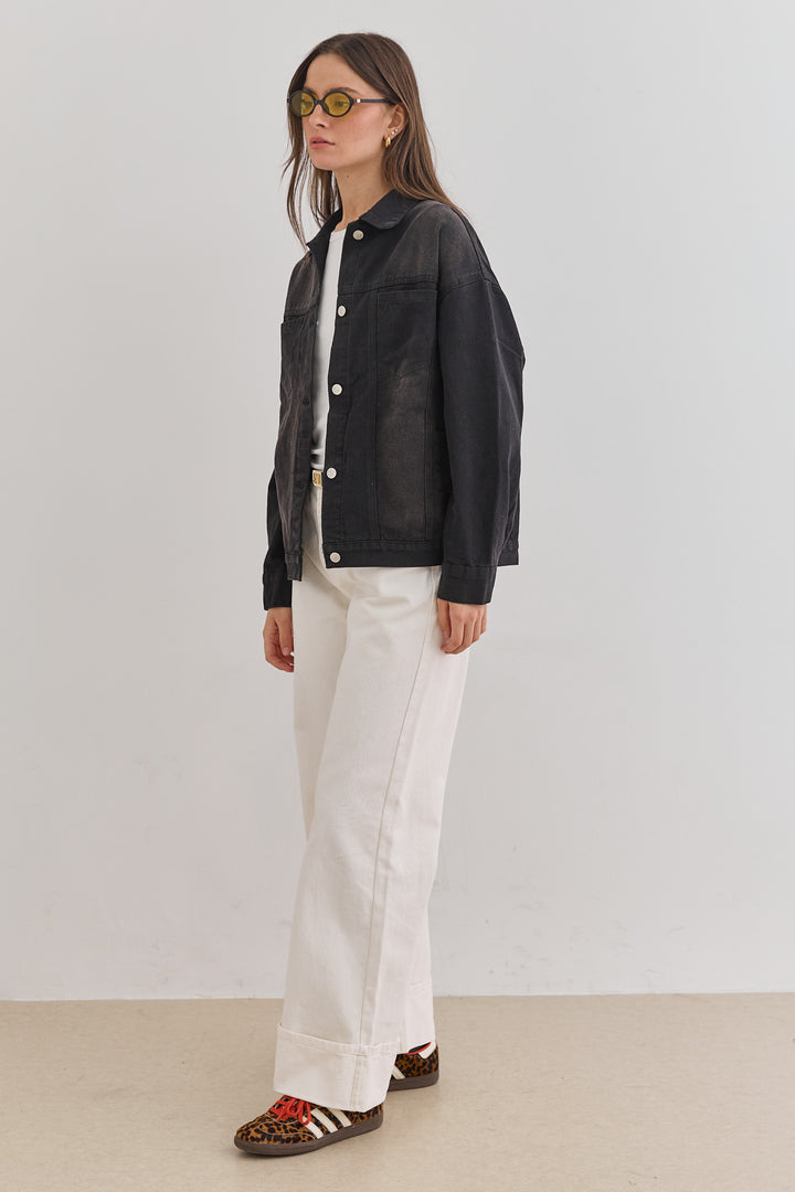 ג'קט ג'ינס ברלין רקמת לוגו | שחור