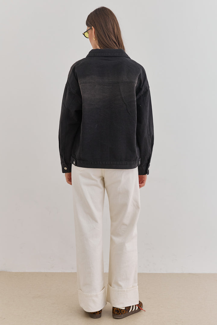 ג'קט ג'ינס ברלין רקמת לוגו | שחור