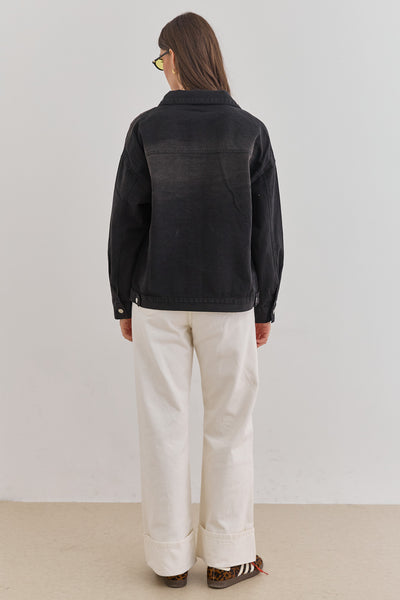 ג'קט ג'ינס ברלין רקמת לוגו | שחור