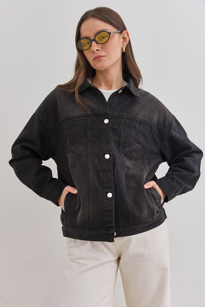 ג'קט ג'ינס ברלין רקמת לוגו | שחור