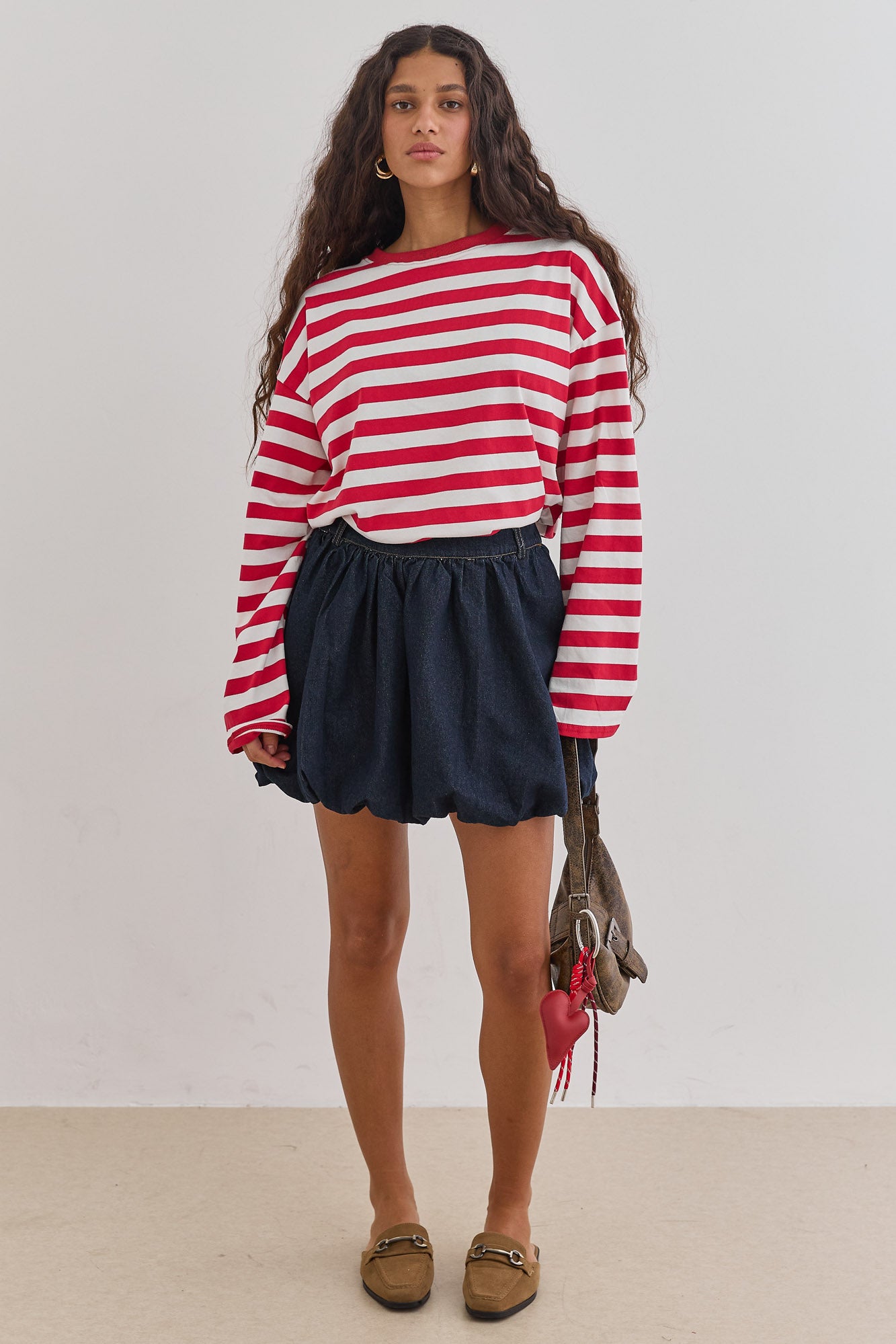 חולצת ליאונרדו סטרייפס גזרת אוברסייז | לבן/אדום