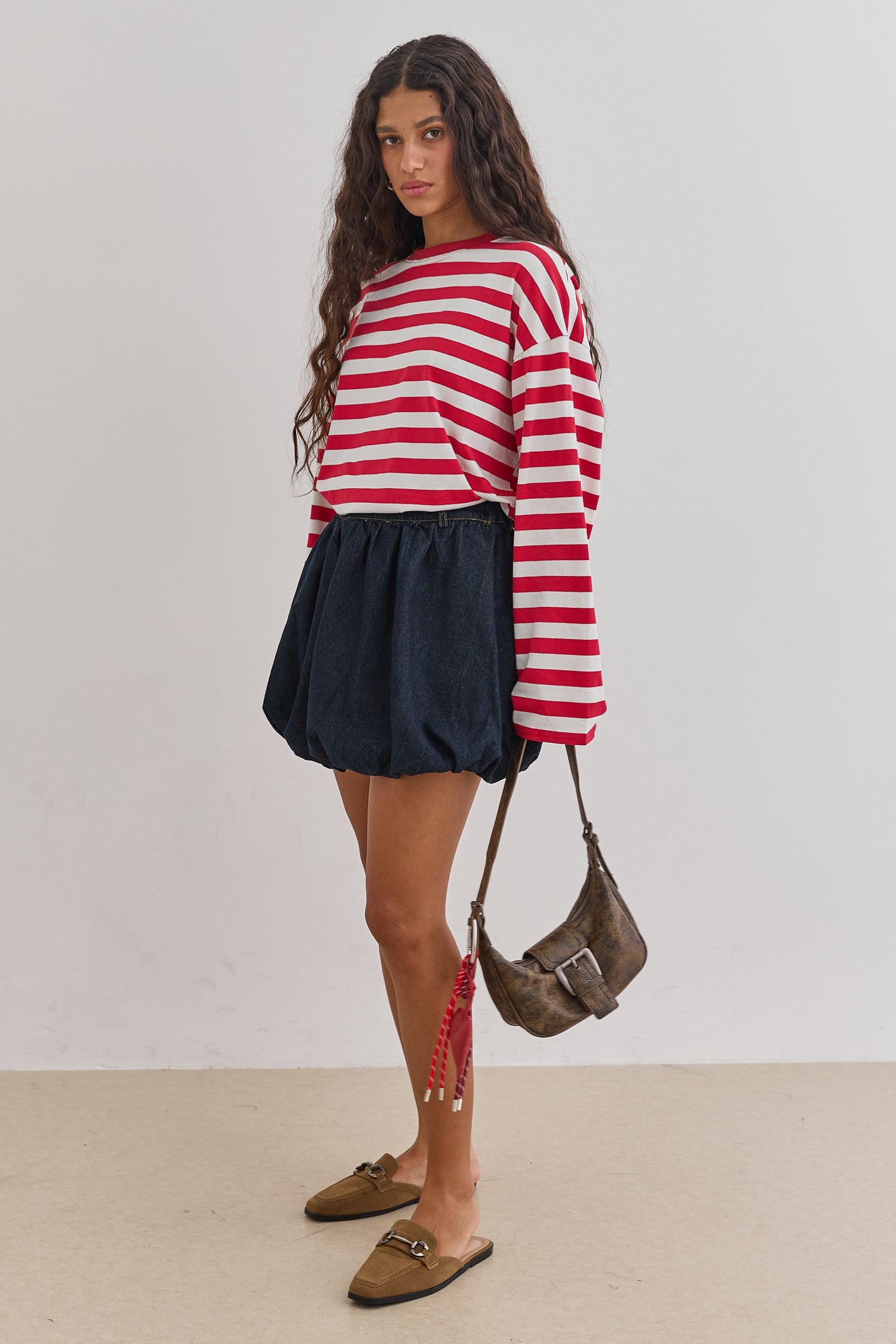 חולצת ליאונרדו סטרייפס גזרת אוברסייז | לבן/אדום