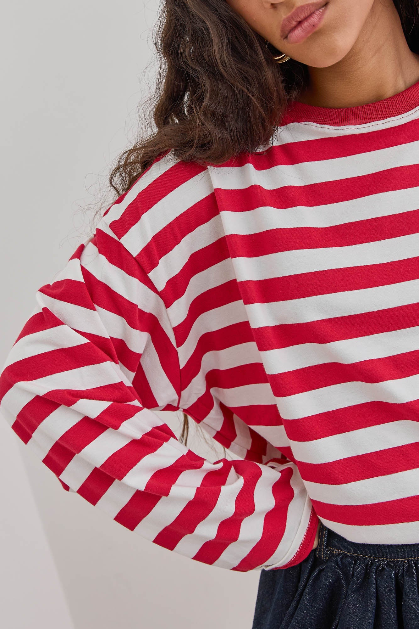 חולצת ליאונרדו סטרייפס גזרת אוברסייז | לבן/אדום