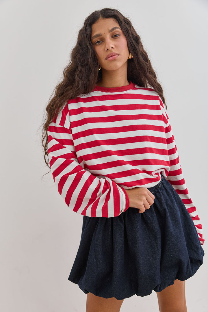 חולצת ליאונרדו סטרייפס גזרת אוברסייז | לבן/אדום
