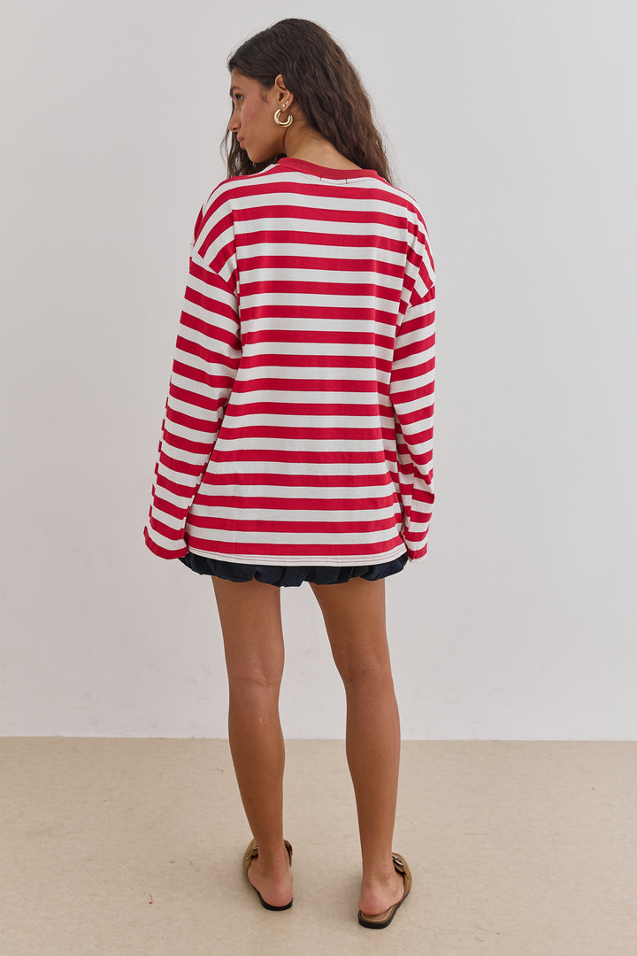 חולצת ליאונרדו סטרייפס גזרת אוברסייז | לבן/אדום