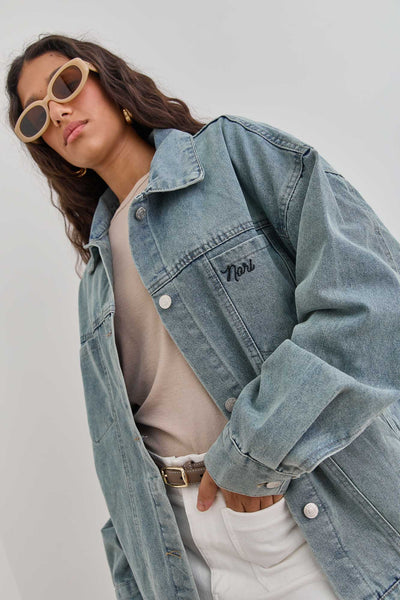 ג'קט ג'ינס ברלין רקמת לוגו | ג'ינס בהיר