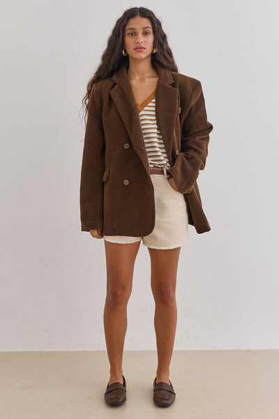 בלייזר קורדורוי אנדי בגזרה מחויטת | חום כהה