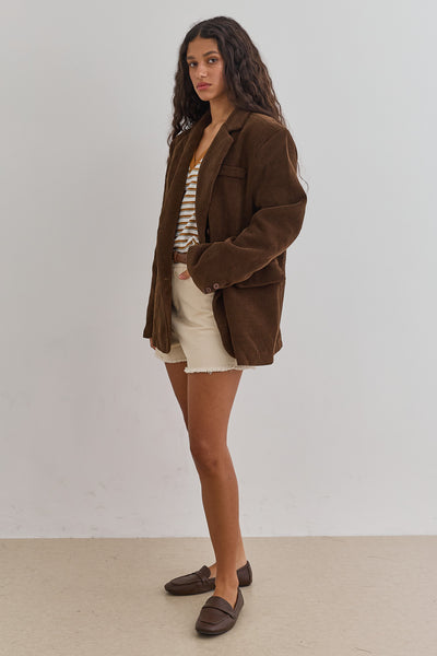 בלייזר קורדורוי אנדי בגזרה מחויטת | חום כהה