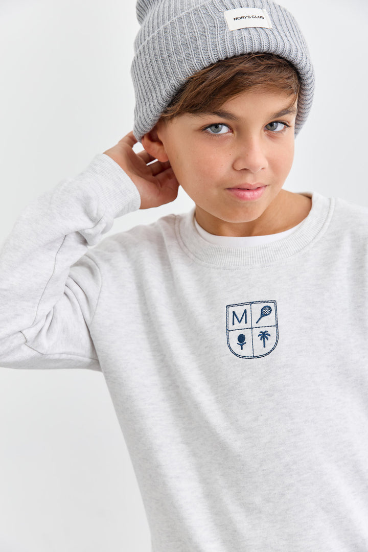 חליפת פרנץ טרי בשילוב רקמה | אפור