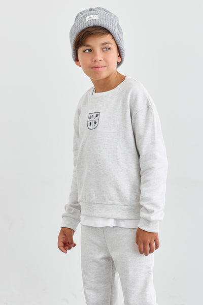 חליפת פרנץ טרי בשילוב רקמה | אפור