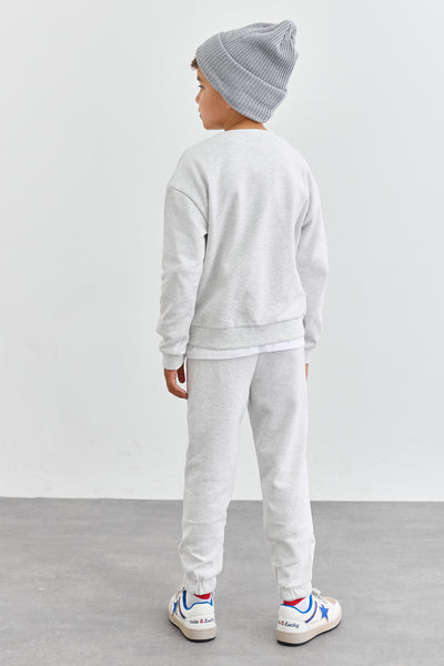 חליפת פרנץ טרי בשילוב רקמה | אפור