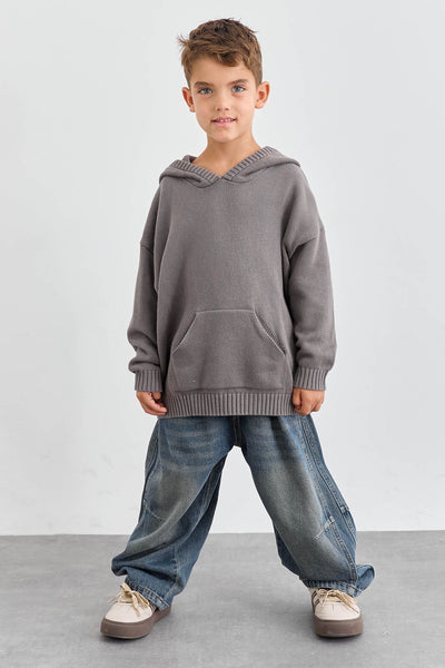 סריג קפוצ'ון עבה גזרת אוברסייז | אפור