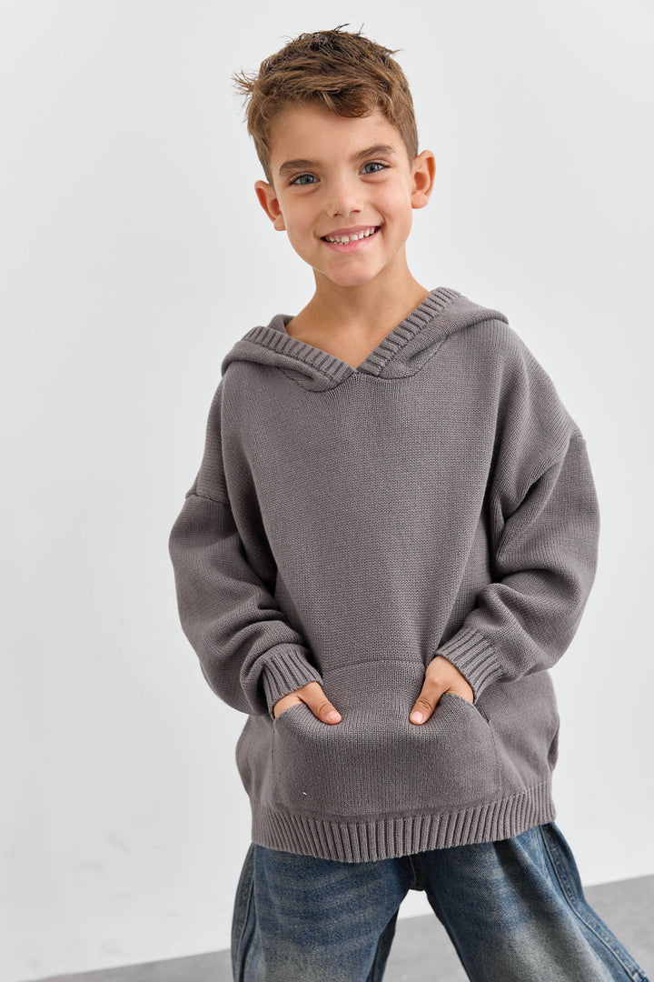 סריג קפוצ'ון עבה גזרת אוברסייז | אפור