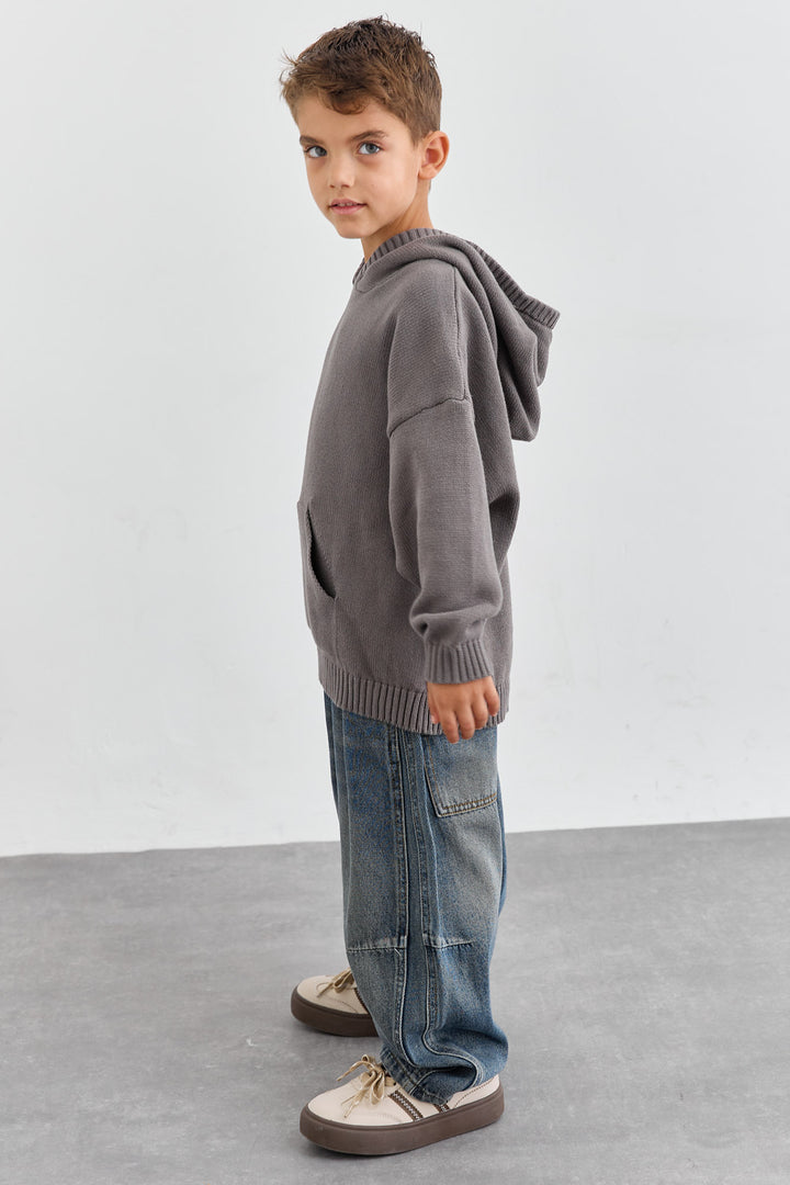 סריג קפוצ'ון עבה גזרת אוברסייז | אפור