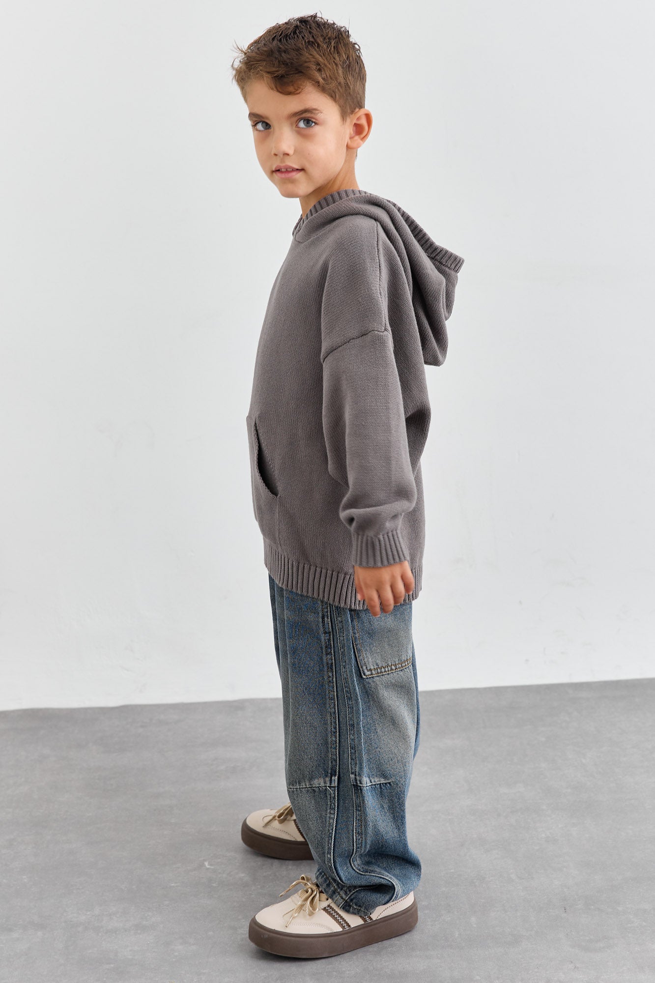 סריג קפוצ'ון עבה גזרת אוברסייז | אפור