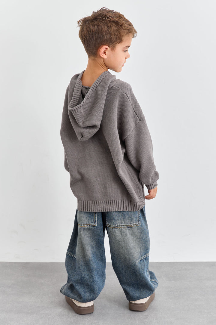 סריג קפוצ'ון עבה גזרת אוברסייז | אפור