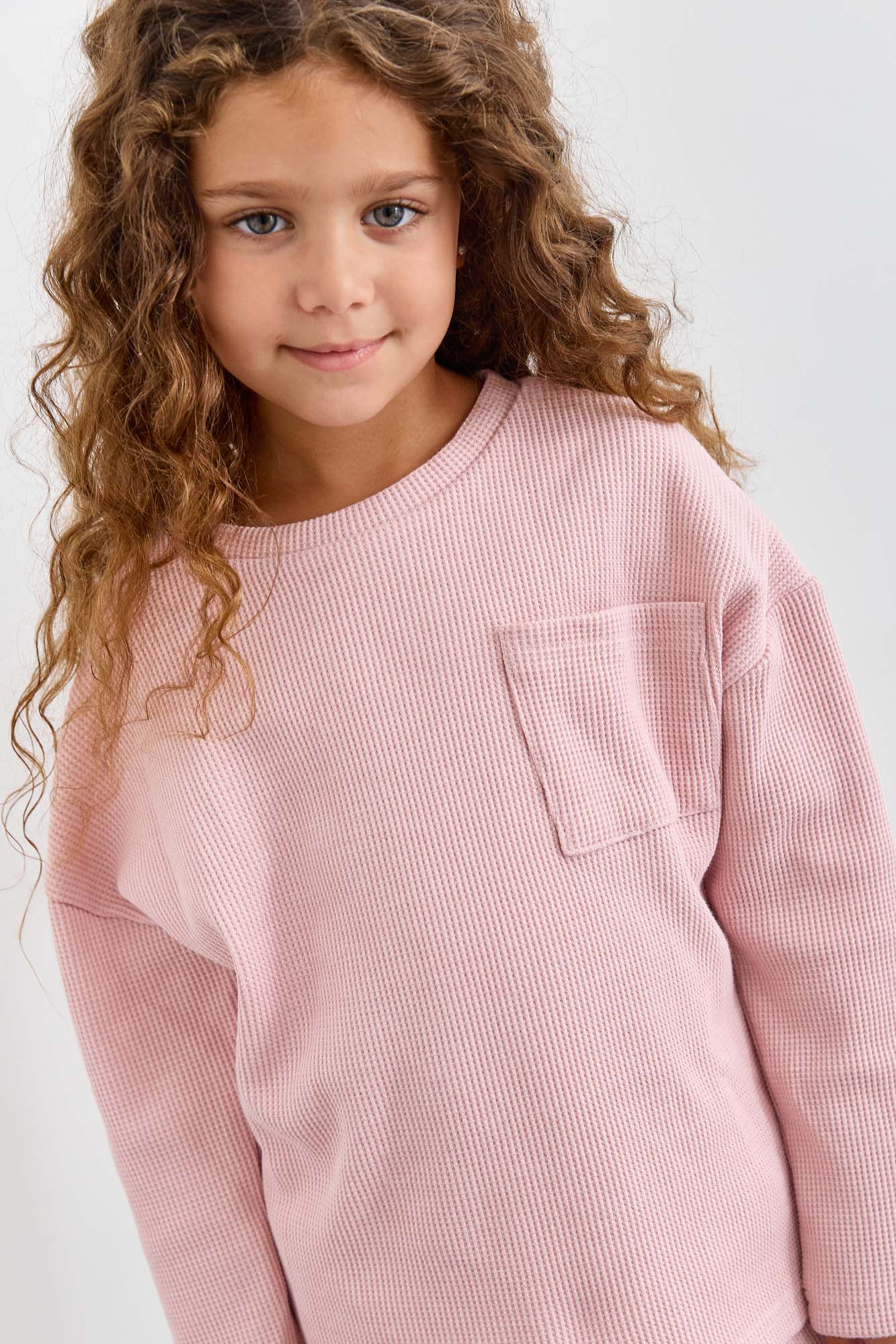 חליפת קים בד וופל בשילוב רקמת לוגו | ורוד