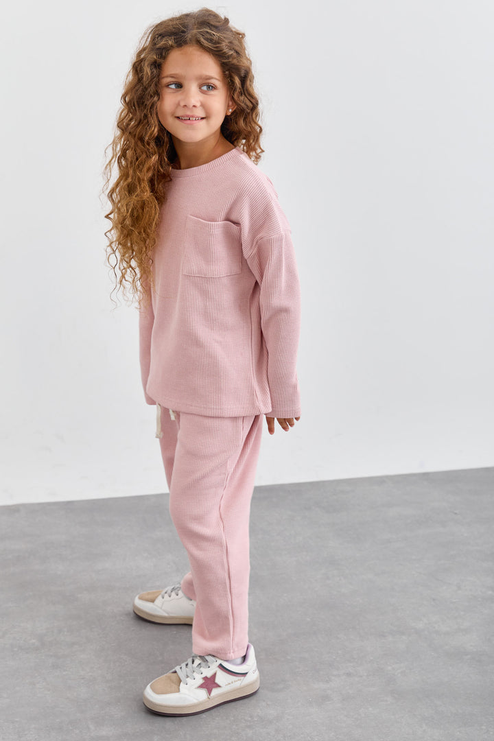 חליפת קים בד וופל בשילוב רקמת לוגו | ורוד