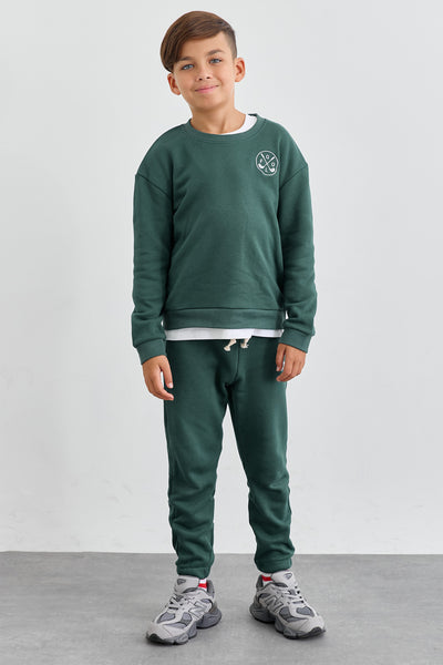 חליפת פרנץ טרי בשילוב רקמה | ירוק