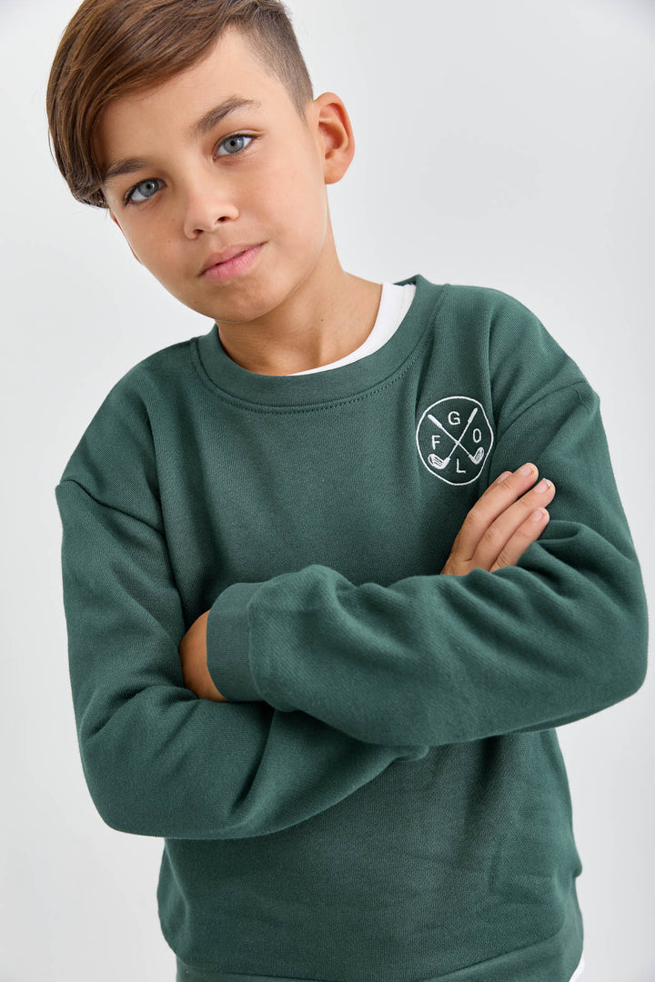 חליפת פרנץ טרי בשילוב רקמה | ירוק