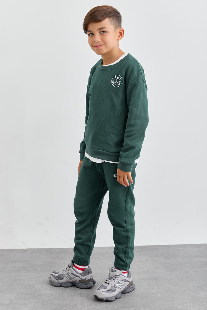 חליפת פרנץ טרי בשילוב רקמה | ירוק