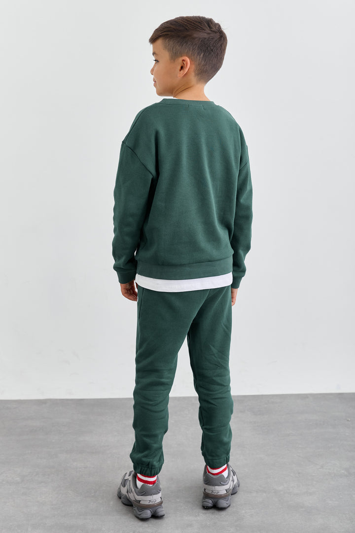 חליפת פרנץ טרי בשילוב רקמה | ירוק