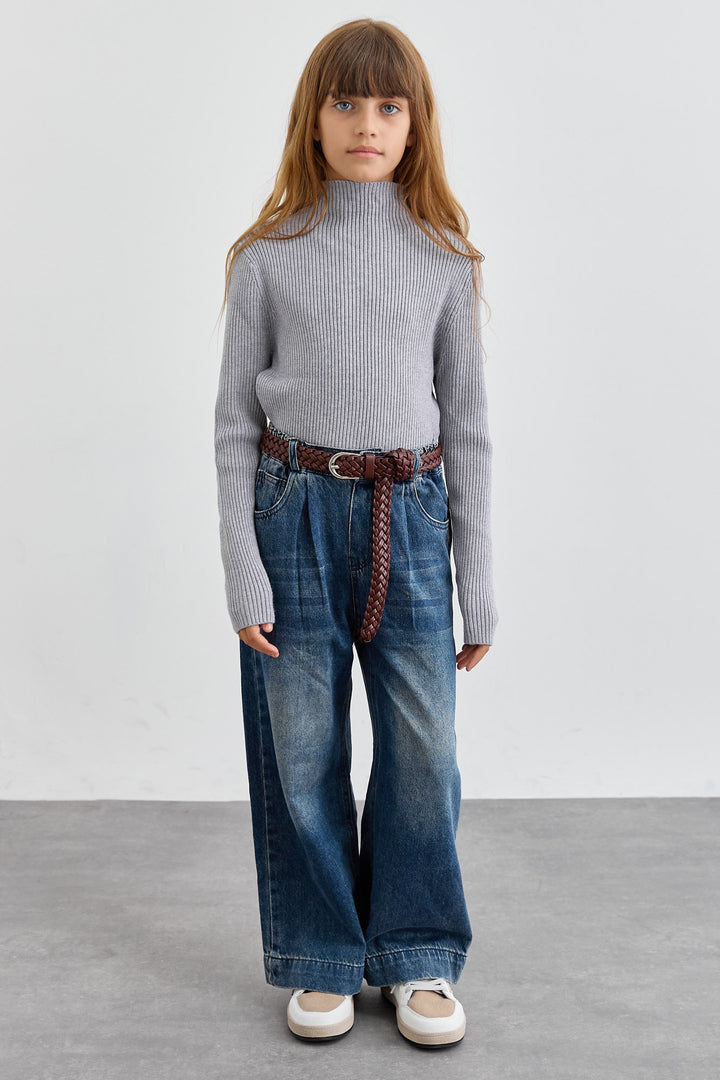 סריג ריב צווארון גולף | אפור