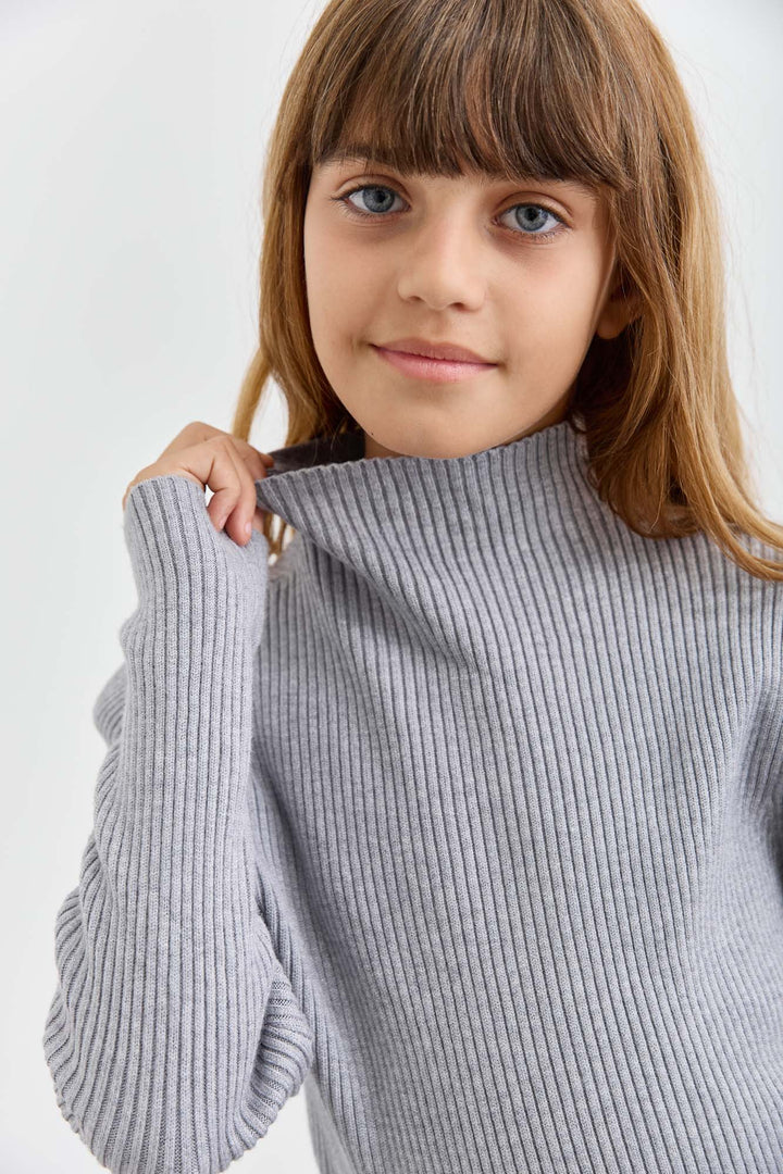 סריג ריב צווארון גולף | אפור