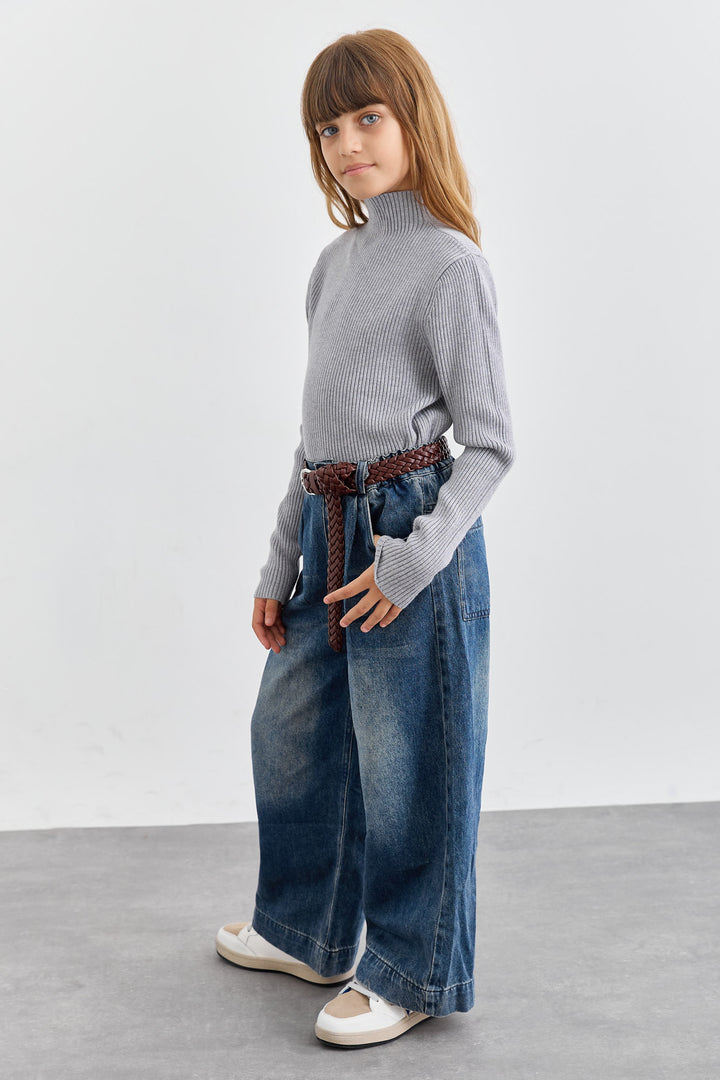 סריג ריב צווארון גולף | אפור