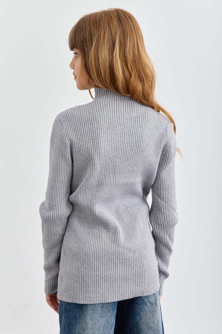 סריג ריב צווארון גולף | אפור