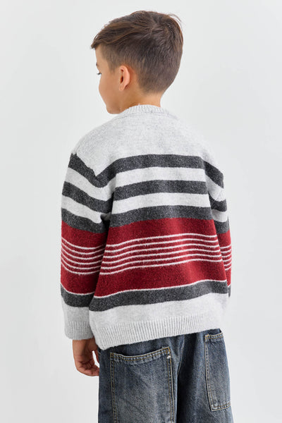 סריג סטרייפס סגירת כפתורים | אפור