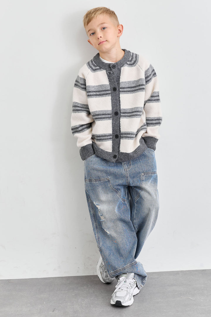 ג'קט סריג עבה דוגמת פסים | אפור