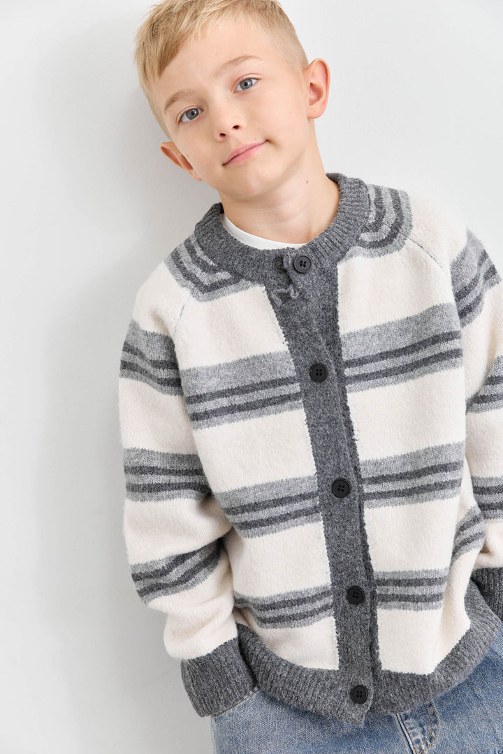 ג'קט סריג עבה דוגמת פסים | אפור