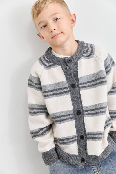 ג'קט סריג עבה דוגמת פסים | אפור