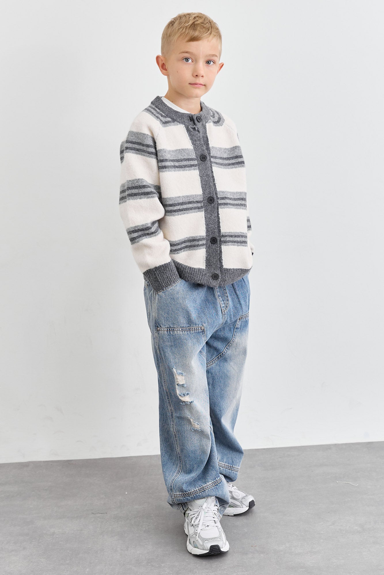 ג'קט סריג עבה דוגמת פסים | אפור