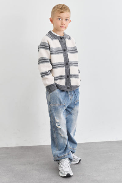 ג'קט סריג עבה דוגמת פסים | אפור