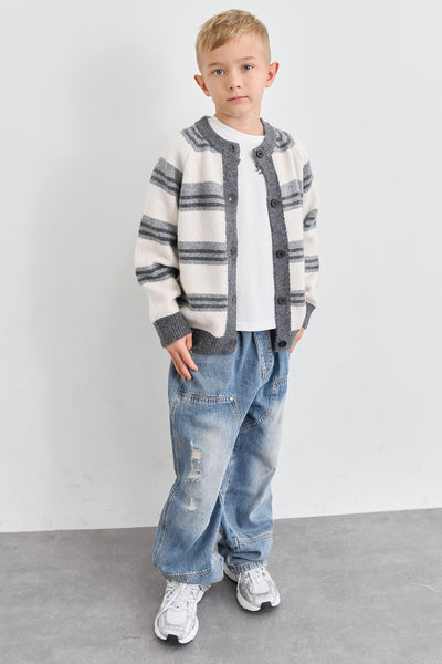 ג'קט סריג עבה דוגמת פסים | אפור