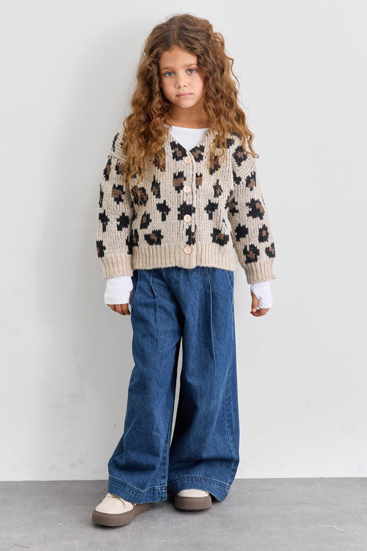 סריג אנימל פרינט סגירת כפתורים | אפור